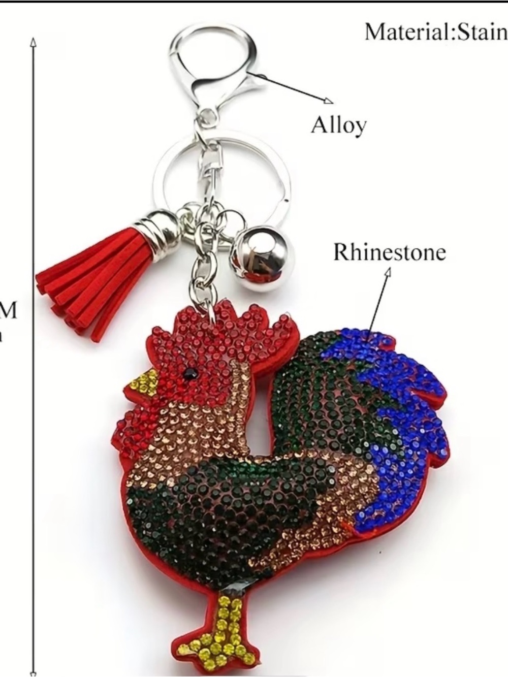 BOUTIQUE RHINESTONE ROOSTER KEYCHAIN/BAG ACCESSORY - Picture 4 of 4